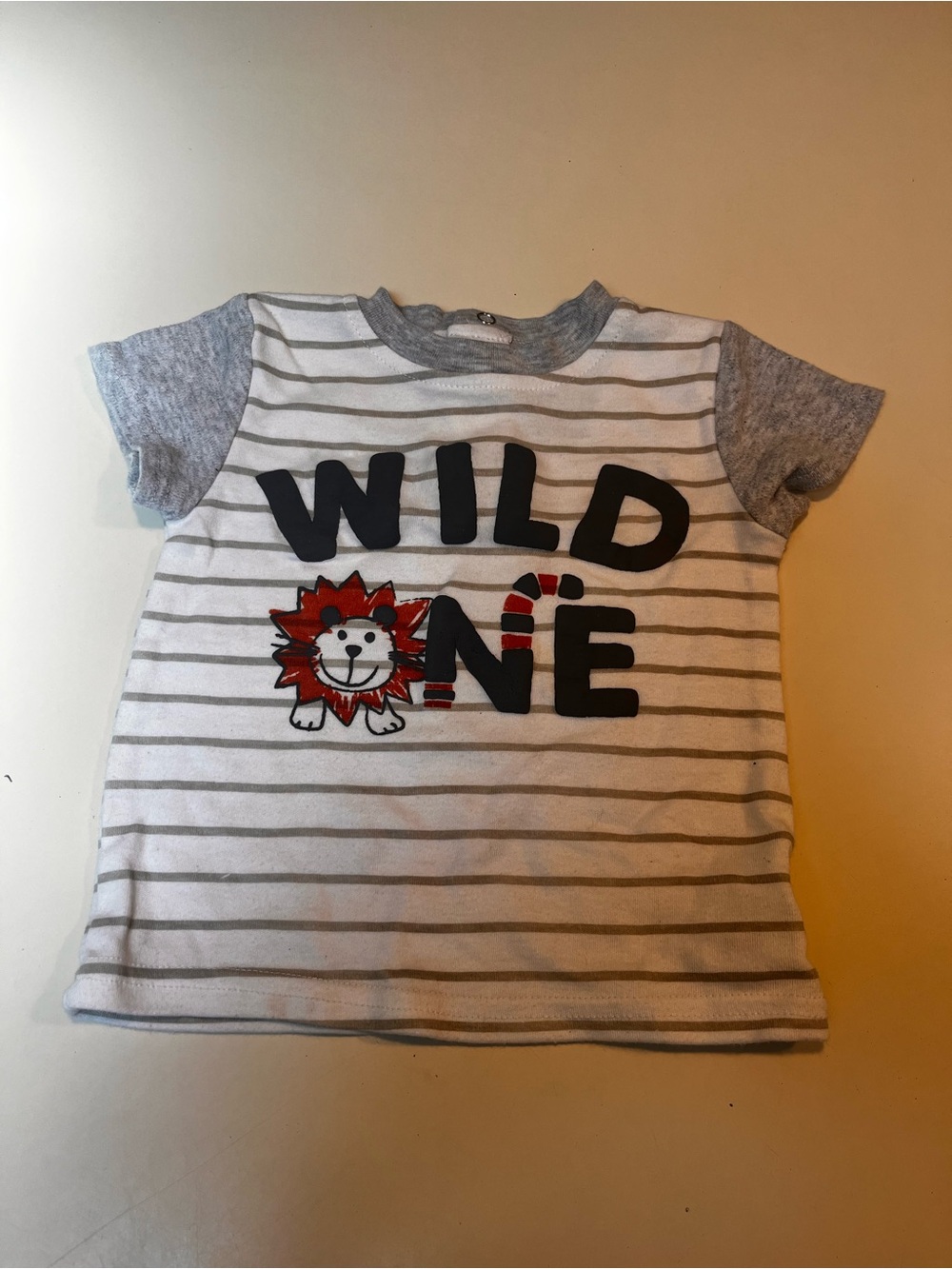 Kids 'Wild One' Striped Short Sleeve Tee - Gray & White